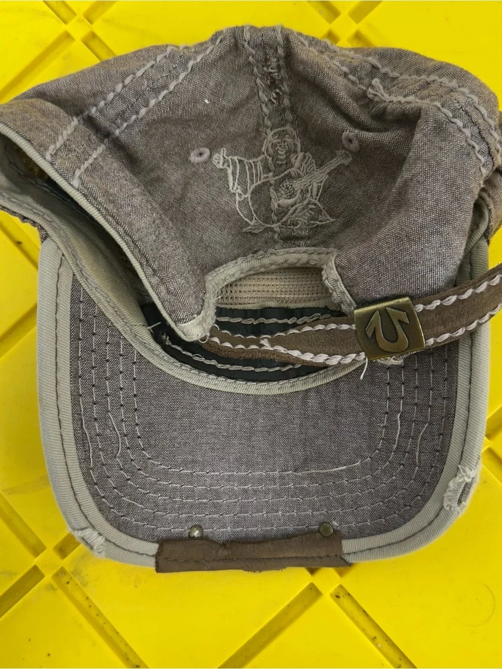 Vintage True Religion Hat Mens Leather Strapback Brown Distressed Y2K